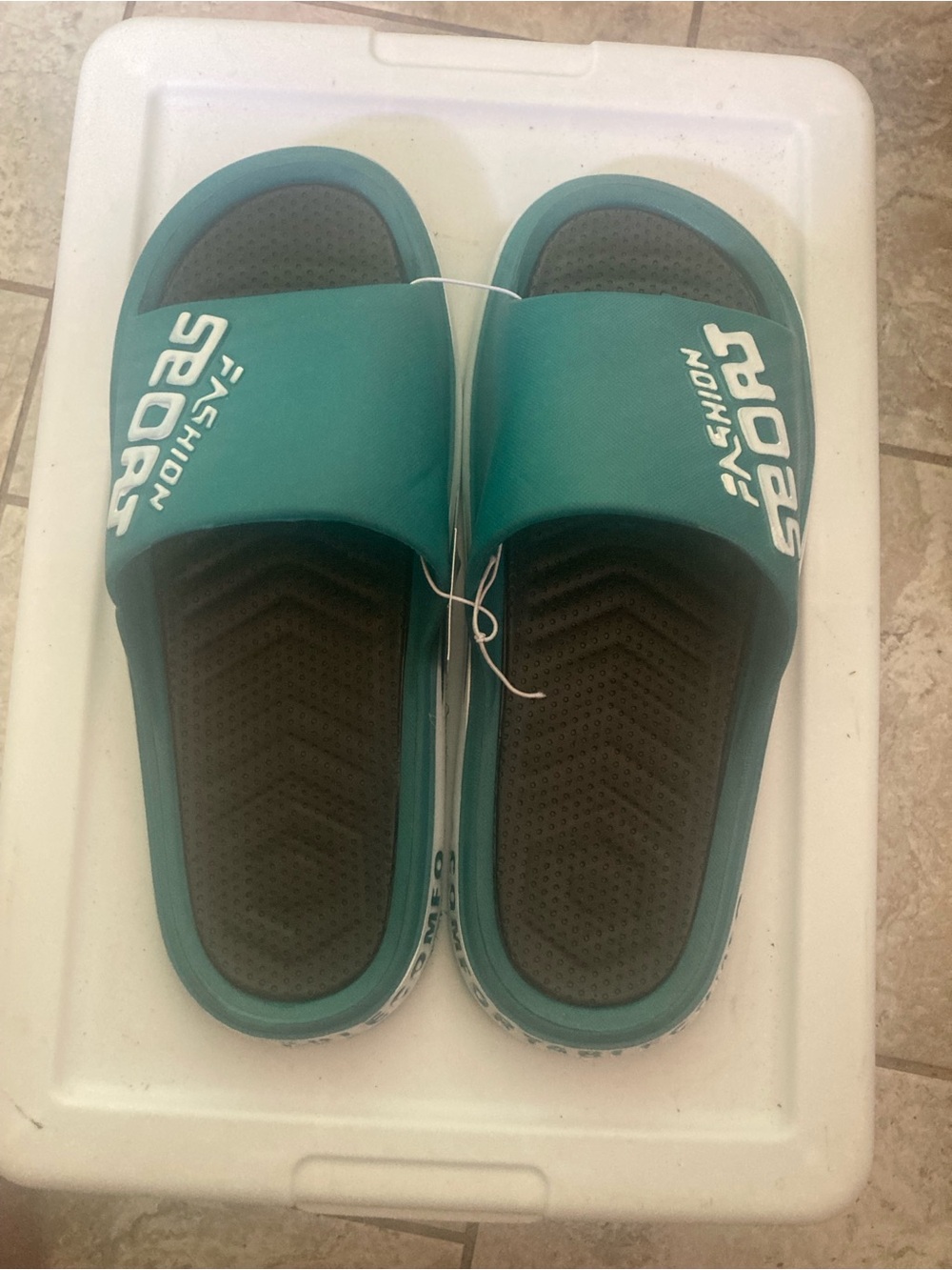 Teal Fashion Slides with White Logo